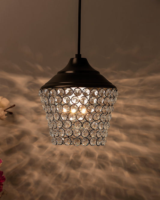 Matt black Crystal hanging lantern light, ceiling light, Nordic E27 pendant
