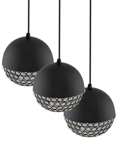 3-lights Round Cluster Chandelier Crystal hanging globe Hanging Pendant Light with Braided Cord