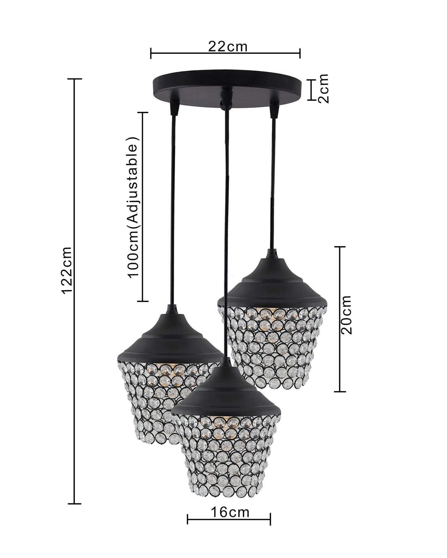 3-lights Round Cluster Chandelier crystal lantern Hanging Pendant Light with Braided Cord
