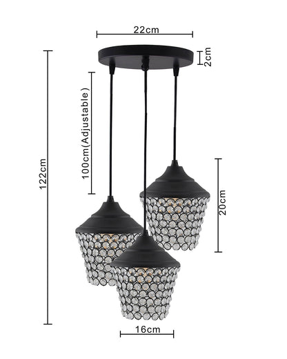 3-lights Round Cluster Chandelier crystal lantern Hanging Pendant Light with Braided Cord