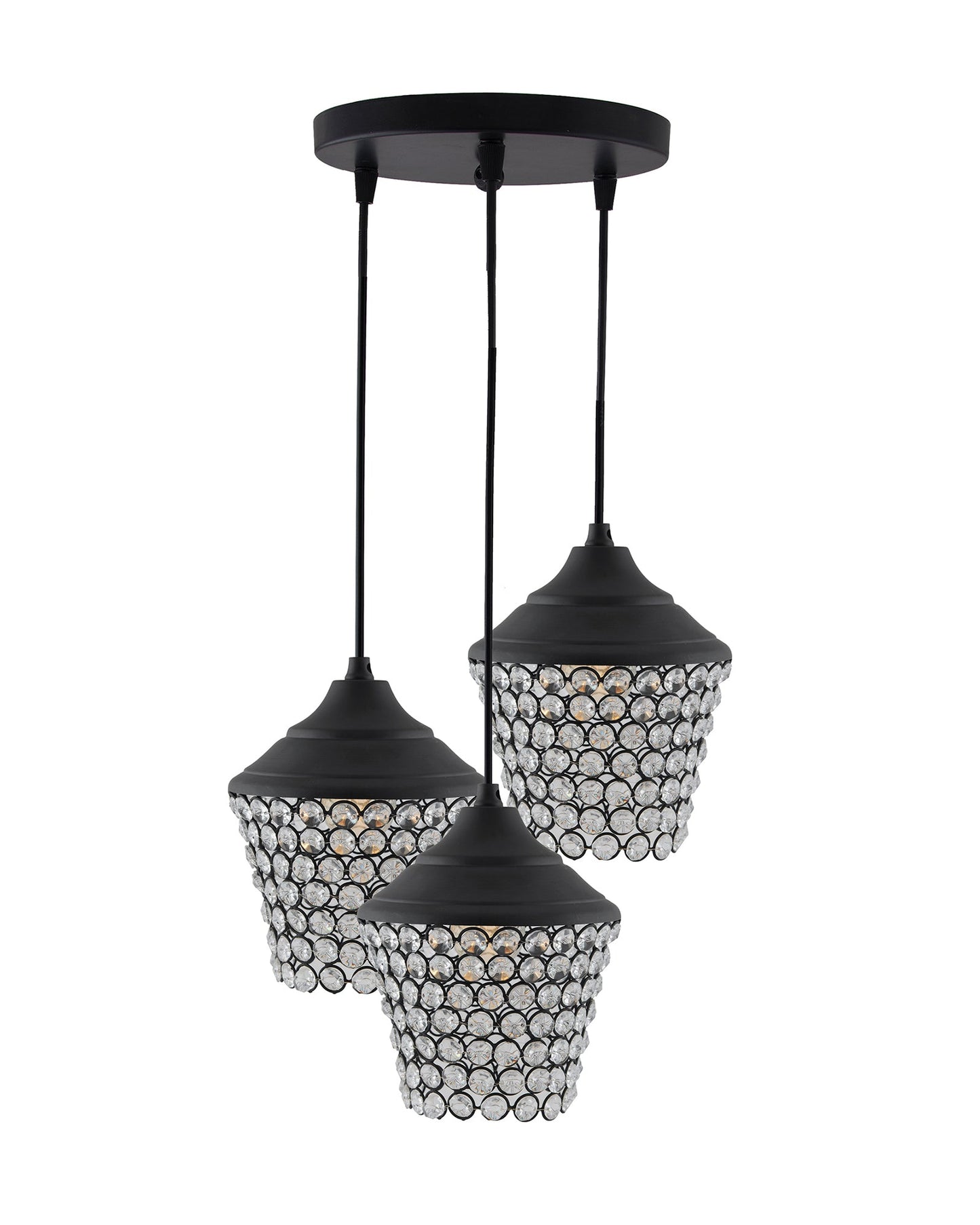 3-lights Round Cluster Chandelier crystal lantern Hanging Pendant Light with Braided Cord
