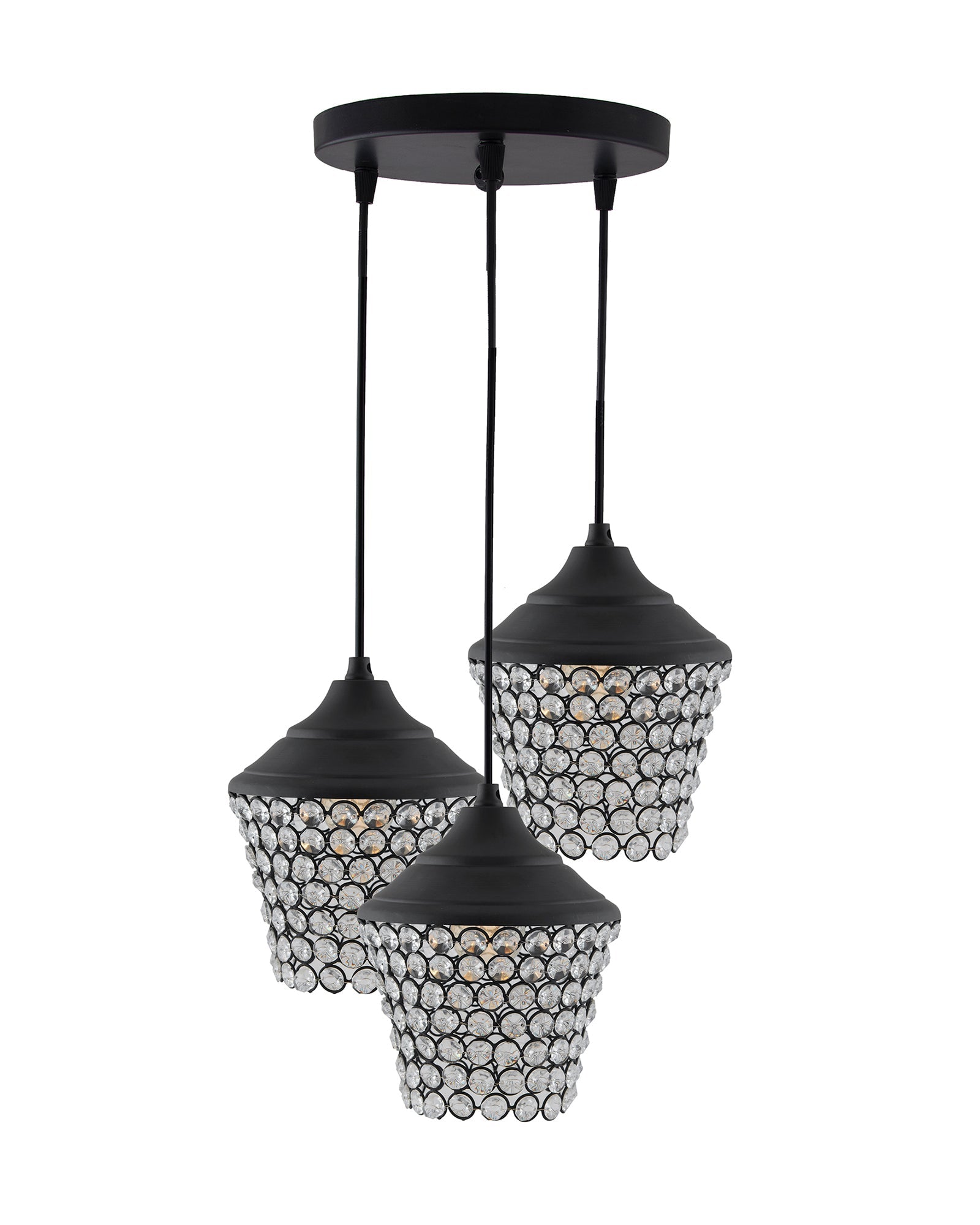 3-lights Round Cluster Chandelier crystal lantern Hanging Pendant Light with Braided Cord