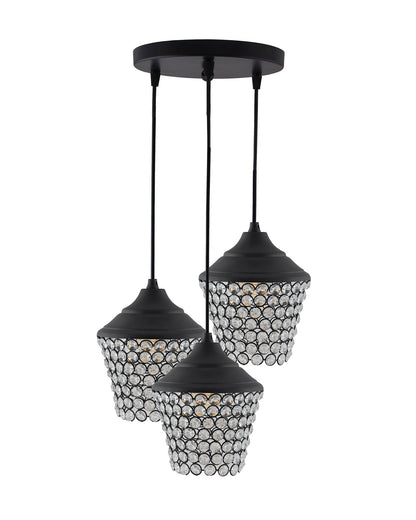 3-lights Round Cluster Chandelier crystal lantern Hanging Pendant Light with Braided Cord