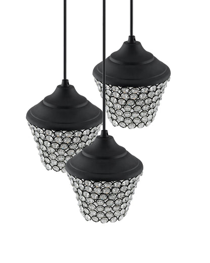 3-lights Round Cluster Chandelier crystal lantern Hanging Pendant Light with Braided Cord