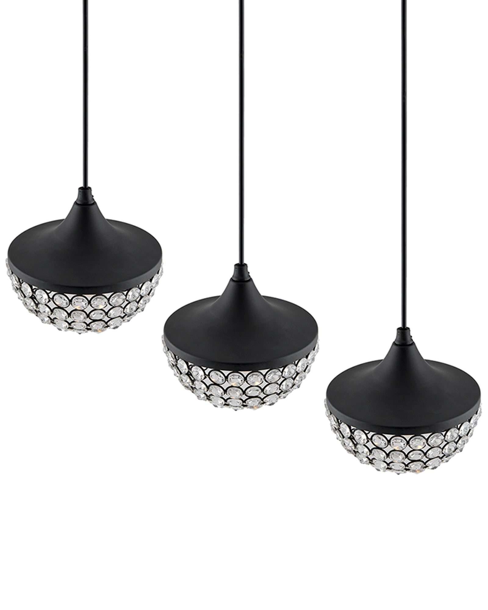 3-lights Linear Cluster Chandelier Crystal hanging goblet Pendant Light, kitchen area and dining room light