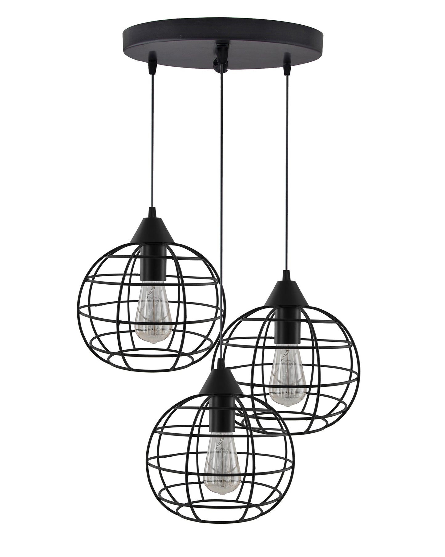 3-Lights Round Cluster Chandelier Hanging Classic Sphere Pendant Light with Braided Cord