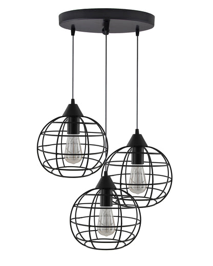 3-Lights Round Cluster Chandelier Hanging Classic Sphere Pendant Light with Braided Cord
