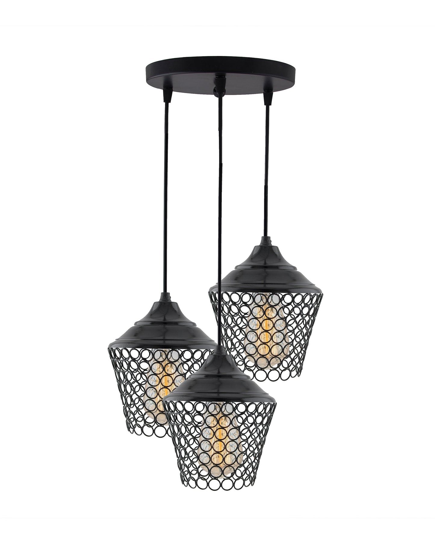 3-lights Round Cluster Chandelier crystal lantern Hanging Pendant Light with Braided Cord
