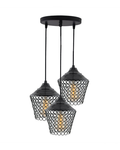 3-lights Round Cluster Chandelier crystal lantern Hanging Pendant Light with Braided Cord