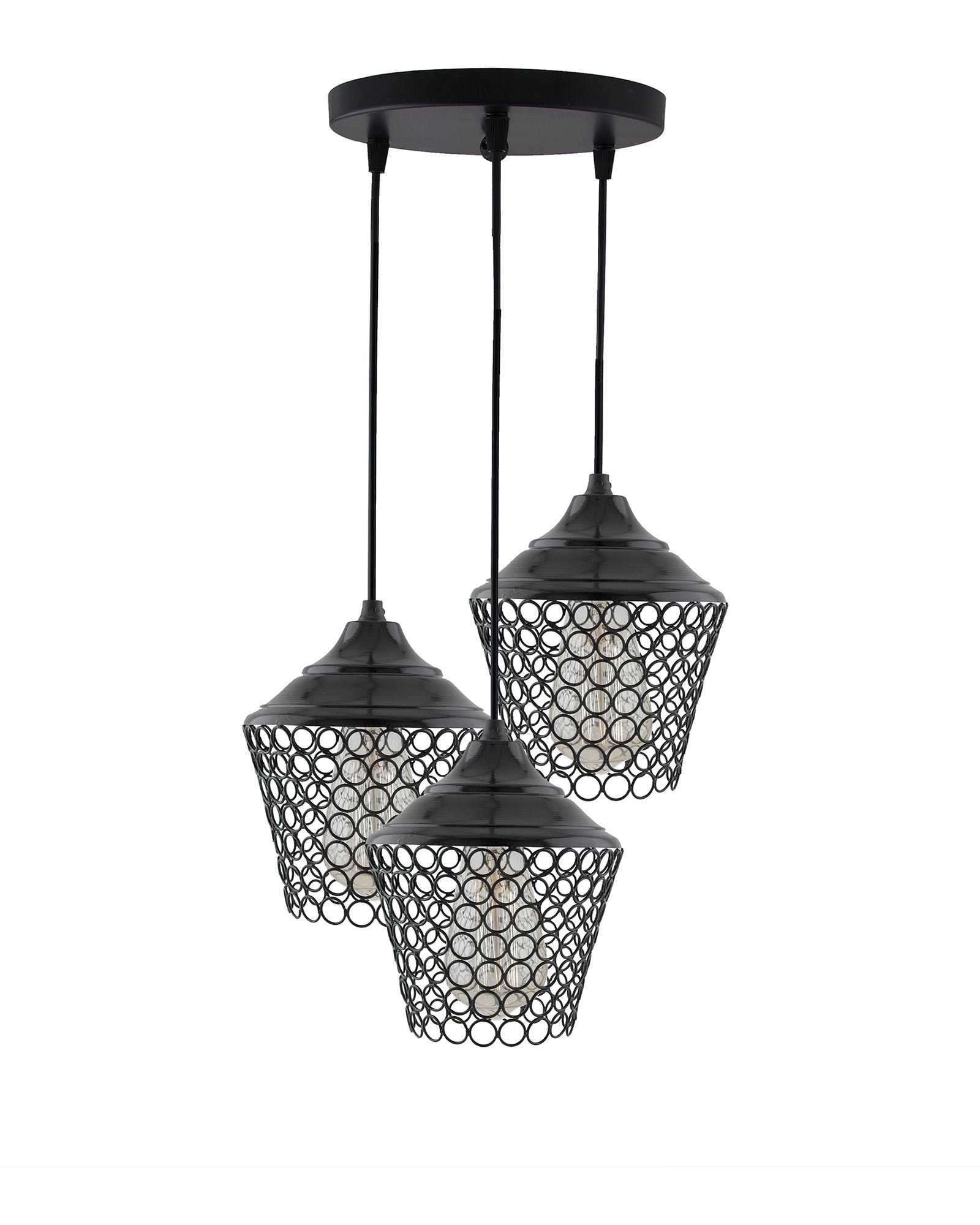 3-lights Round Cluster Chandelier crystal lantern Hanging Pendant Light with Braided Cord