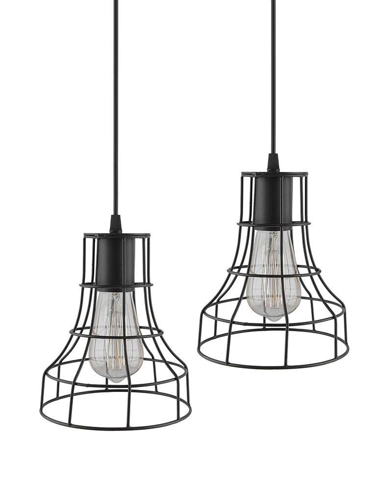 E27 Edison Vintage Black Metal Shade Hanging Light , Set of 2, Pendant Ceiling Light Lamp