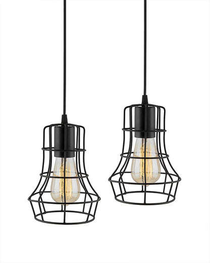 E27 Edison Vintage Black Metal Crown Hanging Light , Set of 2, Pendant Ceiling Light Lamp