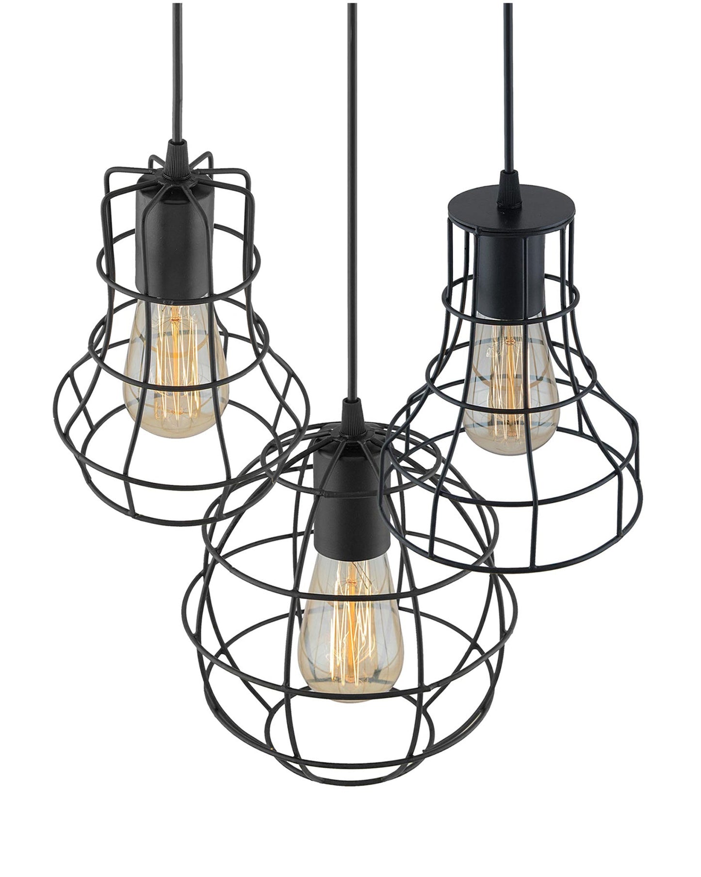 3-lights Round Cluster Chandelier Metal Hanging Pendant Light with Braided Cord, Industrial Retro modern light (Bulb not included)