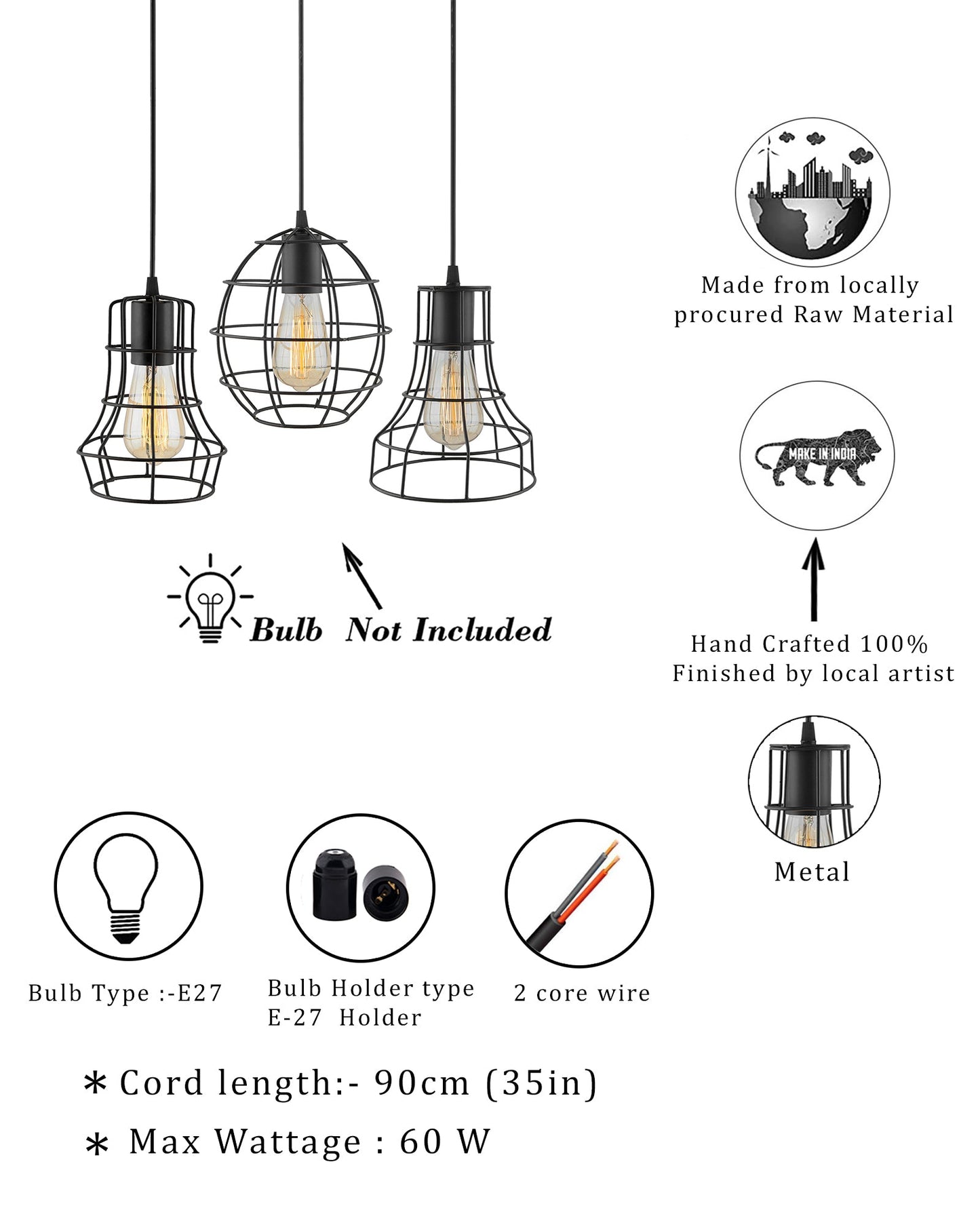 3-lights Linear Cluster Chandelier Metal hanging Pendant Light, kitchen area and dining room light