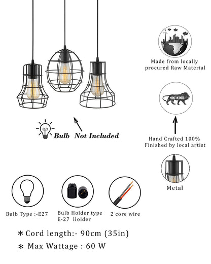3-lights Linear Cluster Chandelier Metal hanging Pendant Light, kitchen area and dining room light
