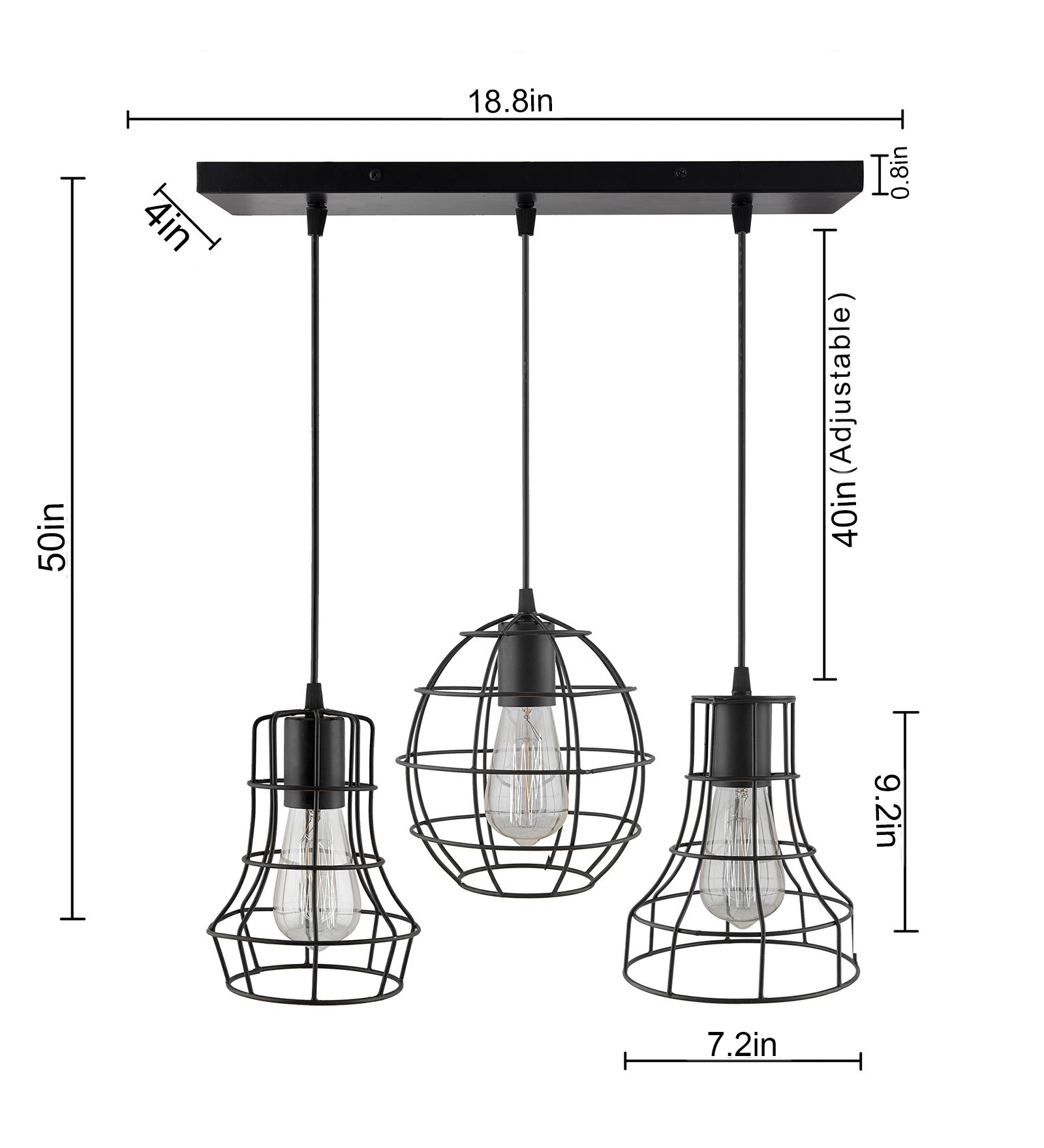 3-lights Linear Cluster Chandelier Metal hanging Pendant Light, kitchen area and dining room light