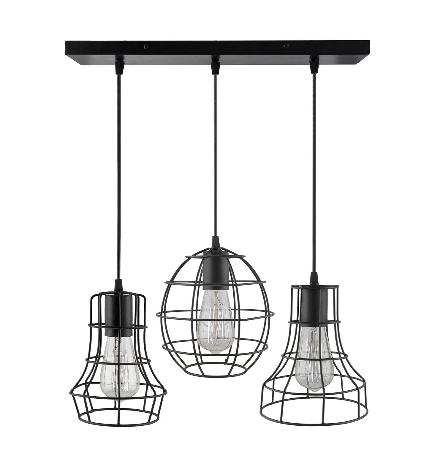 3-lights Linear Cluster Chandelier Metal hanging Pendant Light, kitchen area and dining room light