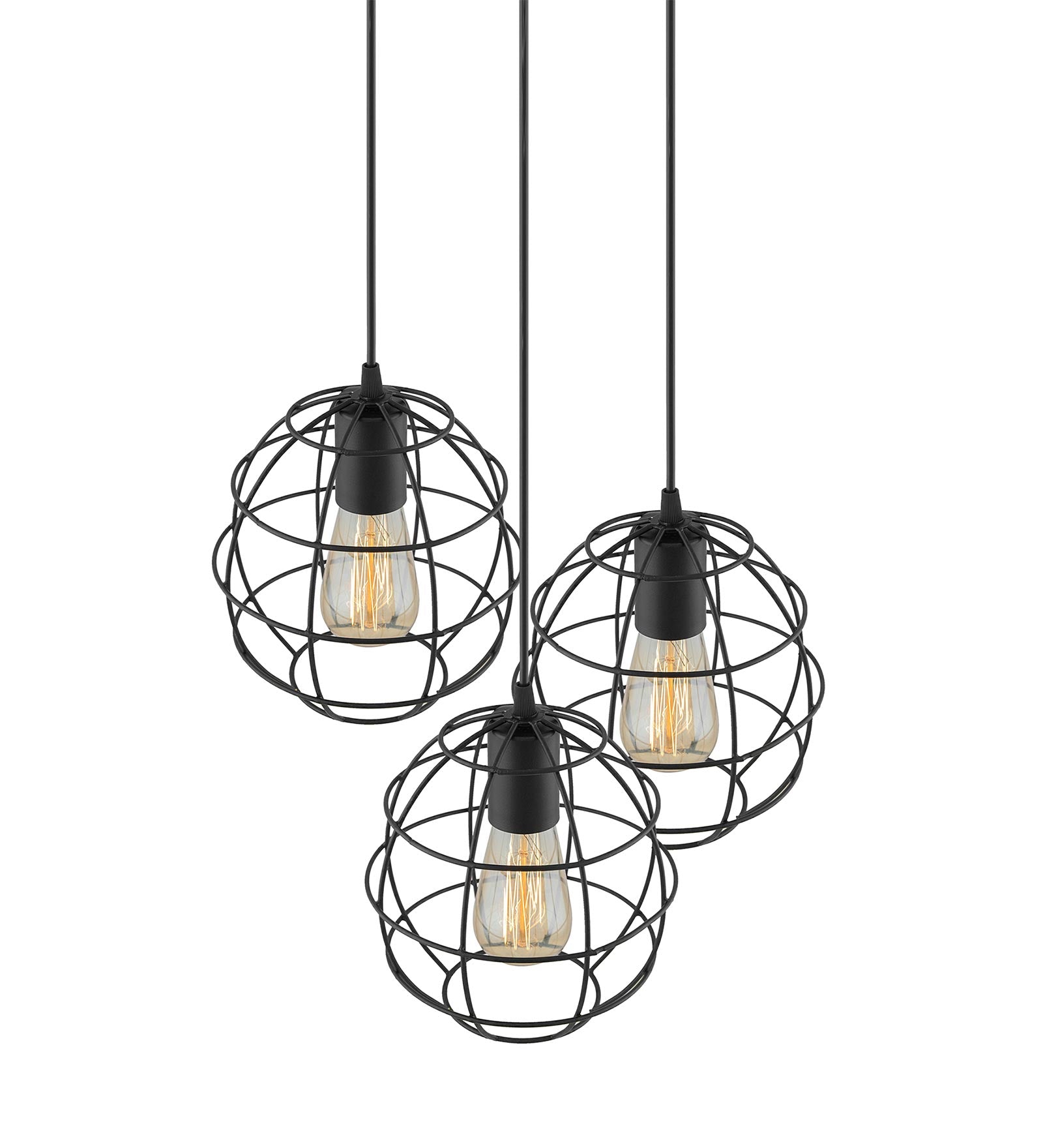 3-lights Round Cluster Chandelier Metal Hanging Pendant Light with Braided Cord, Industrial Retro modern light