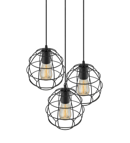 3-lights Round Cluster Chandelier Metal Hanging Pendant Light with Braided Cord, Industrial Retro modern light