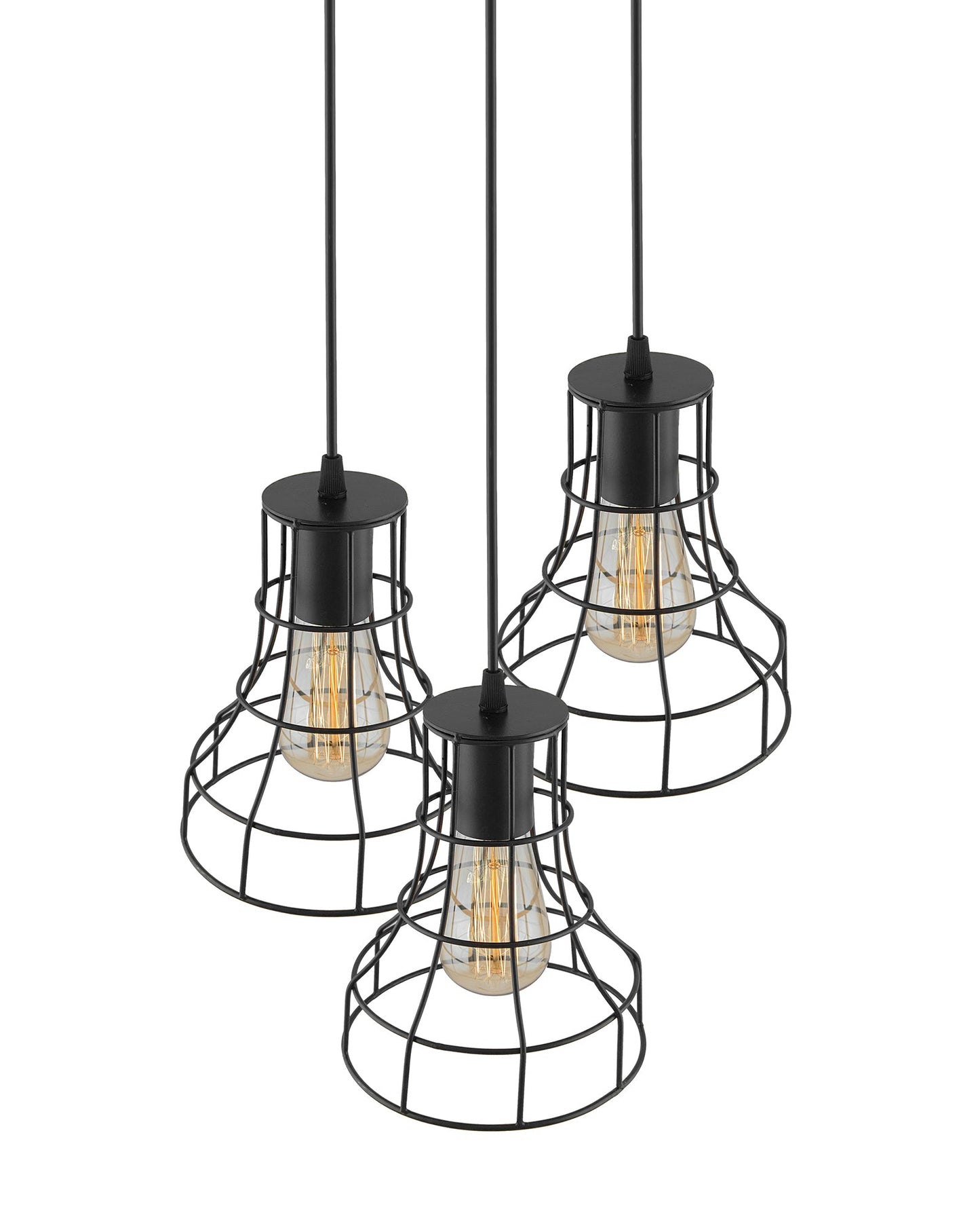3-lights Round Cluster Chandelier Metal Hanging Pendant Light with Braided Cord, Industrial Retro modern light (Bulb not included)