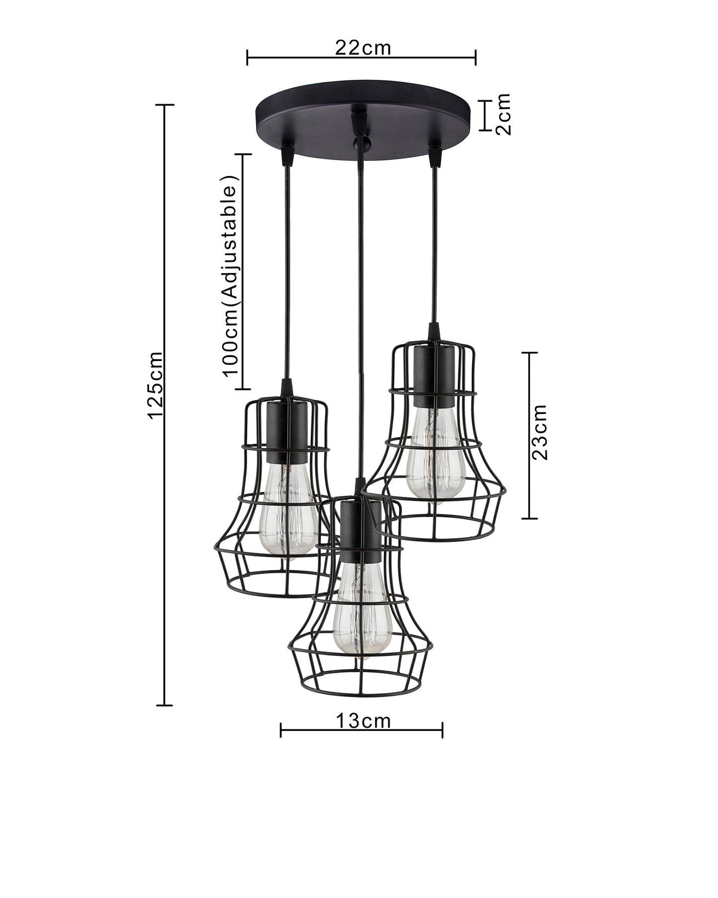 3-lights Round Cluster Chandelier Metal Hanging Pendant Light with Braided Cord, Industrial Retro modern light