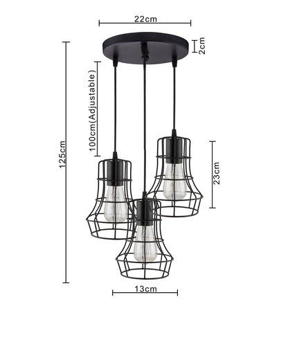3-lights Round Cluster Chandelier Metal Hanging Pendant Light with Braided Cord, Industrial Retro modern light