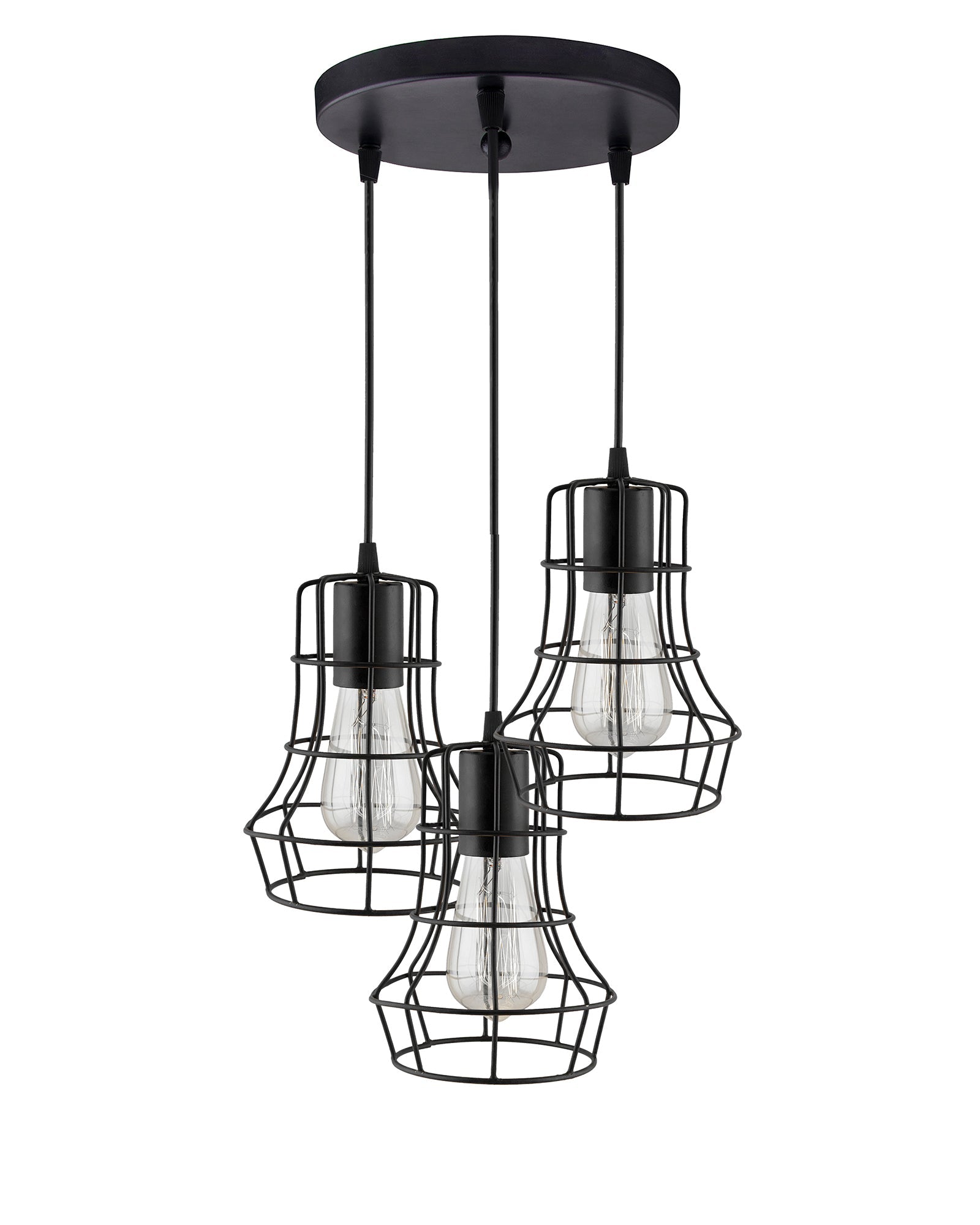3-lights Round Cluster Chandelier Metal Hanging Pendant Light with Braided Cord, Industrial Retro modern light