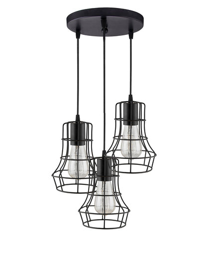 3-lights Round Cluster Chandelier Metal Hanging Pendant Light with Braided Cord, Industrial Retro modern light