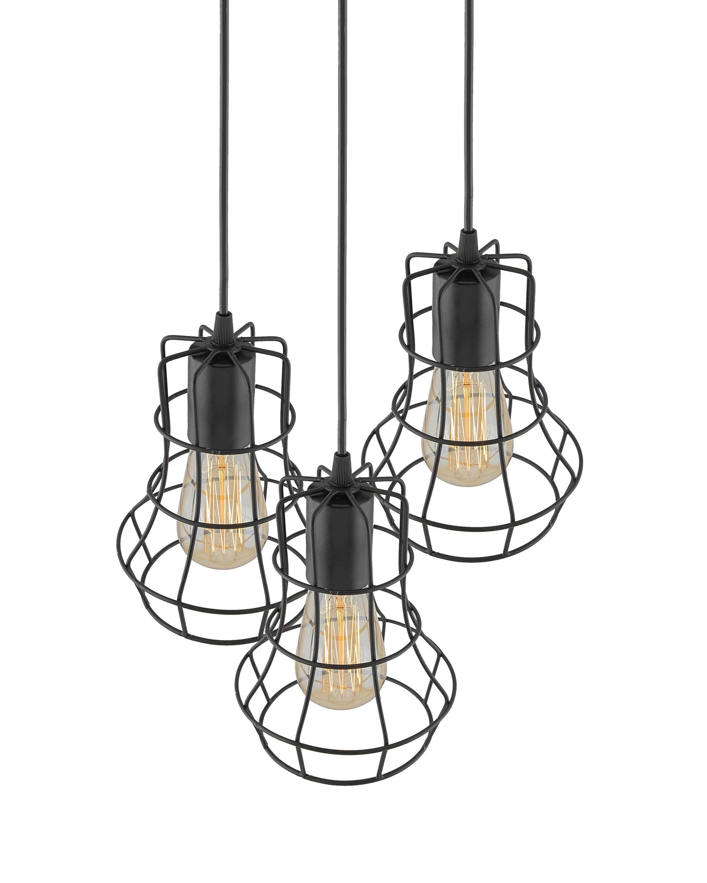 3-lights Round Cluster Chandelier Metal Hanging Pendant Light with Braided Cord, Industrial Retro modern light