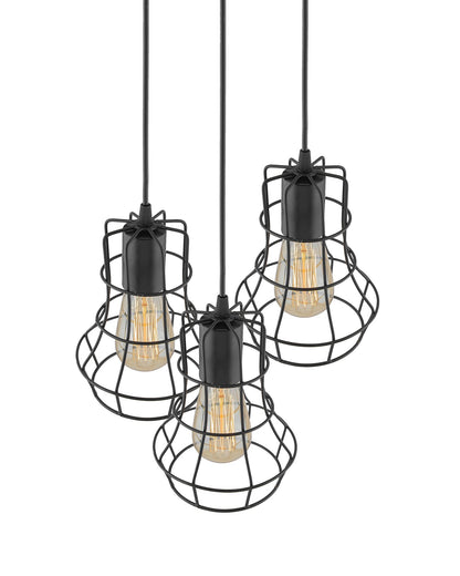 3-lights Round Cluster Chandelier Metal Hanging Pendant Light with Braided Cord, Industrial Retro modern light