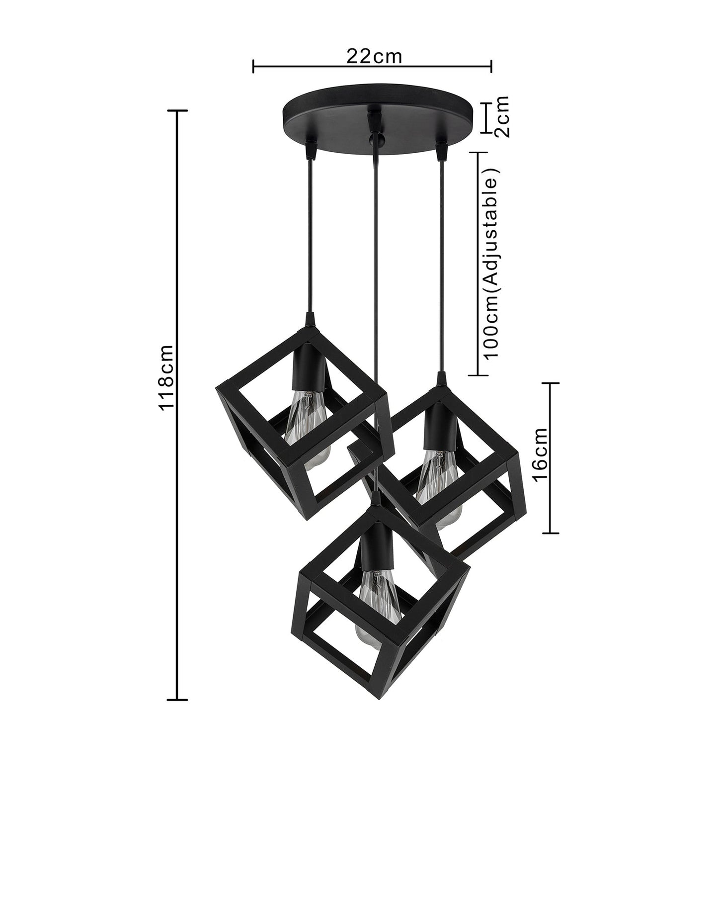 3-lights Round Cluster Chandelier Hanging Cube 6", Hanging Pendant Light with Braided Cord, URBAN Retro, nordic style, bulb not included