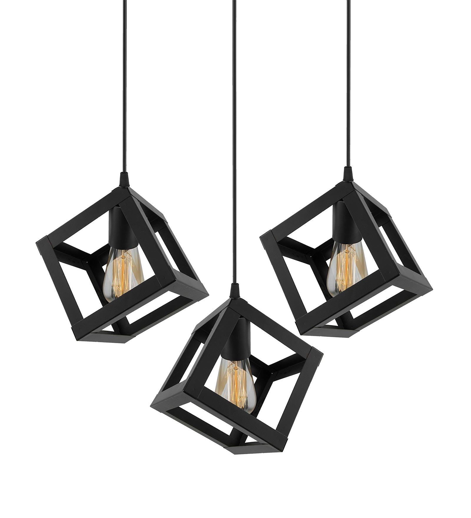 3-lights Linear Cluster Chandelier Hanging Cube 6" Pendant Light, kitchen area and dining room light, bulb not included