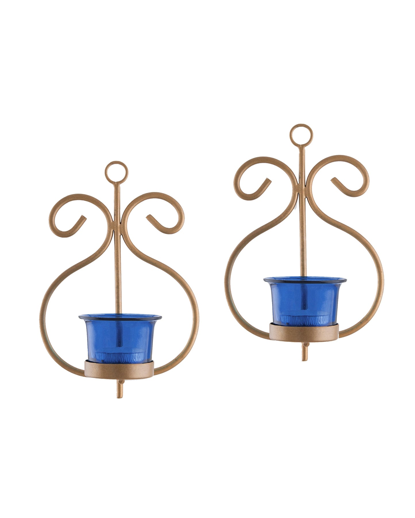 Set of 2 Decorative Golden Wall Sconce/Candle Holder With Glass and Free T-light Candles