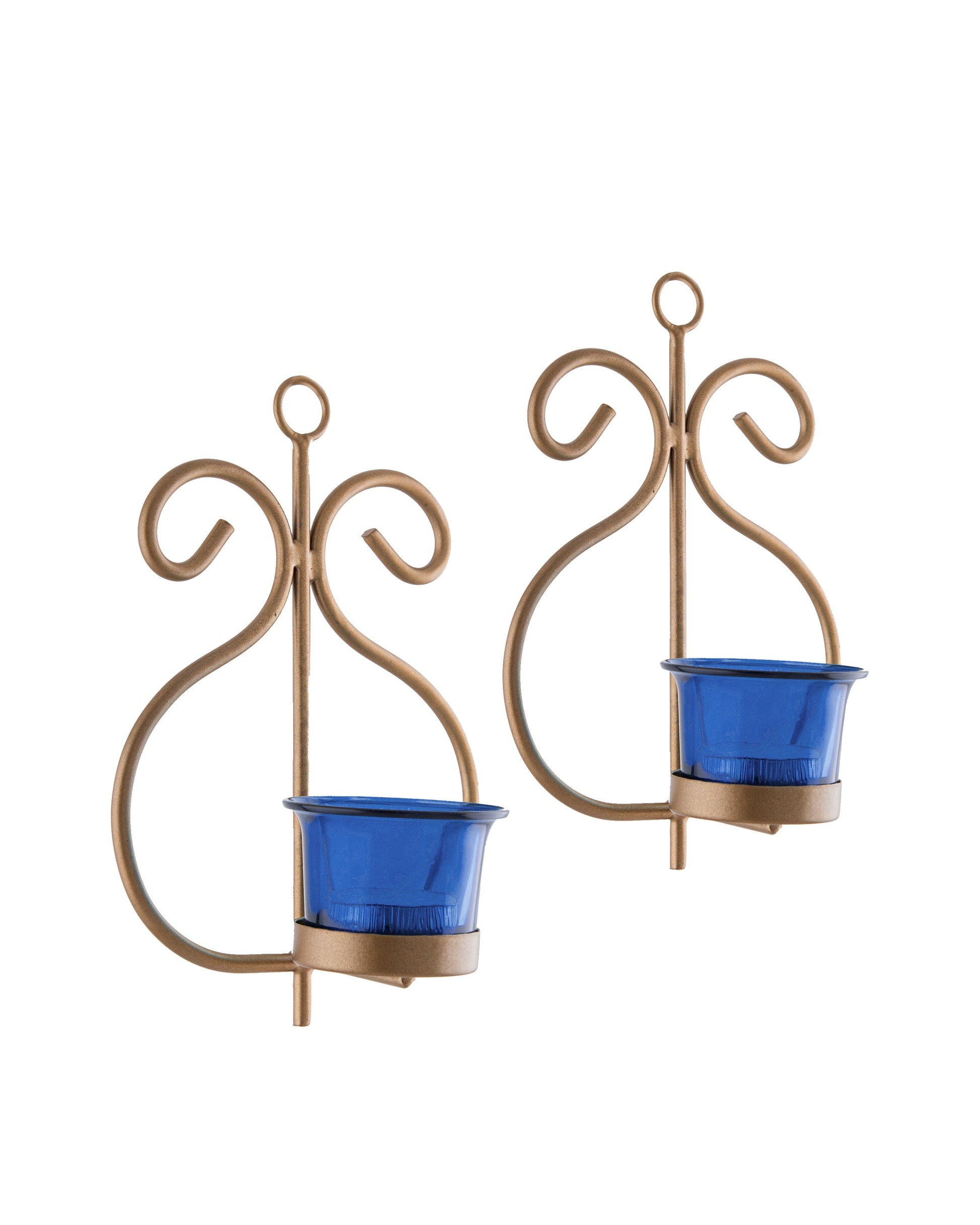 Set of 2 Decorative Golden Wall Sconce/Candle Holder With Glass and Free T-light Candles