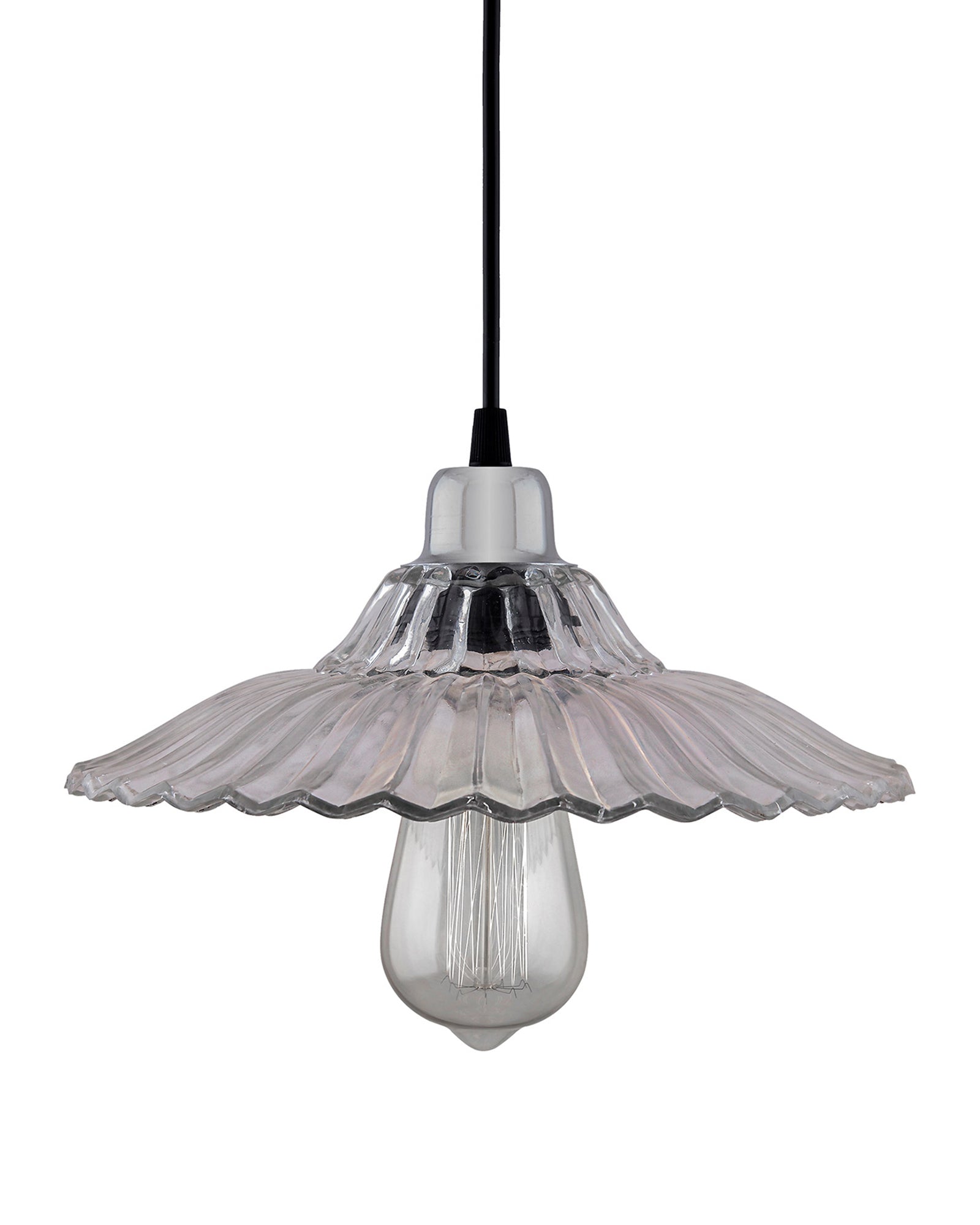 Homesake 40W Pendant Light Classic Ribbed Glass, Antique Gold Metal Hanging Ceiling LED Filament Light (Transparent)