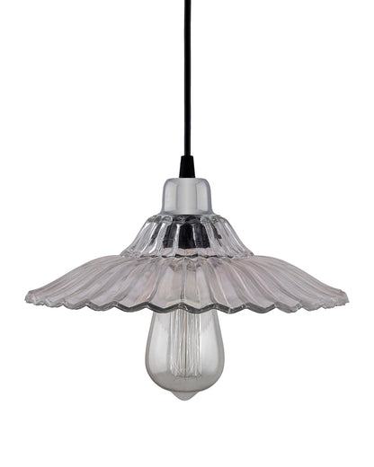 Homesake 40W Pendant Light Classic Ribbed Glass, Antique Gold Metal Hanging Ceiling LED Filament Light (Transparent)