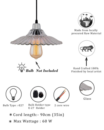 Homesake 40W Pendant Light Classic Ribbed Glass, Antique Gold Metal Hanging Ceiling LED Filament Light (Transparent)