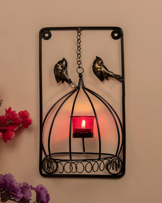 Metal Tealight Holder Bird Cage withGlass candle, Wall Candle holder Art, Metal Wall Sconce Decor