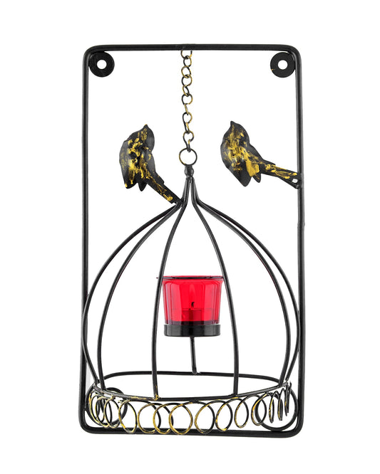 Metal Tealight Holder Bird Cage withGlass candle, Wall Candle holder Art, Metal Wall Sconce Decor