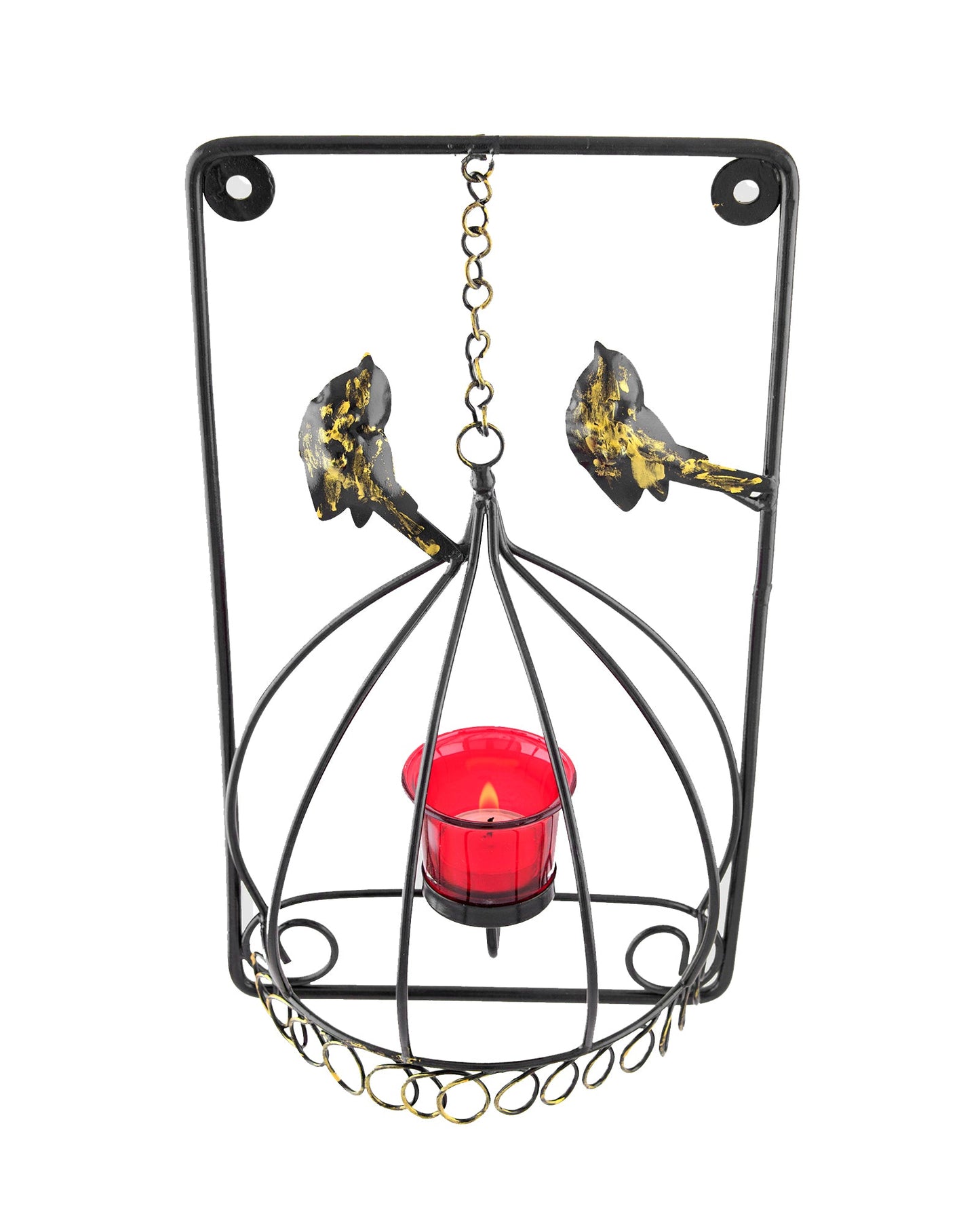 Metal Tealight Holder Bird Cage withGlass candle, Wall Candle holder Art, Metal Wall Sconce Decor