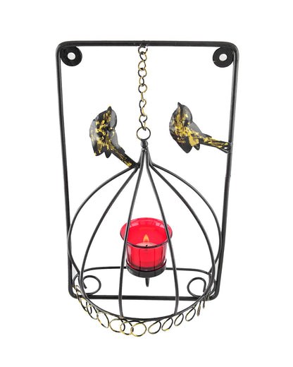 Metal Tealight Holder Bird Cage withGlass candle, Wall Candle holder Art, Metal Wall Sconce Decor