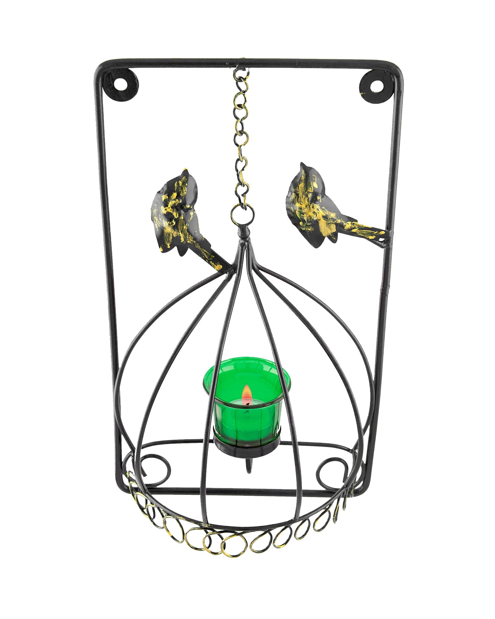 Metal Tealight Holder Bird Cage withGlass candle, Wall Candle holder Art, Metal Wall Sconce Decor