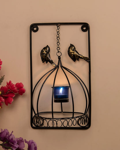 Metal Tealight Holder Bird Cage withGlass candle, Wall Candle holder Art, Metal Wall Sconce Decor