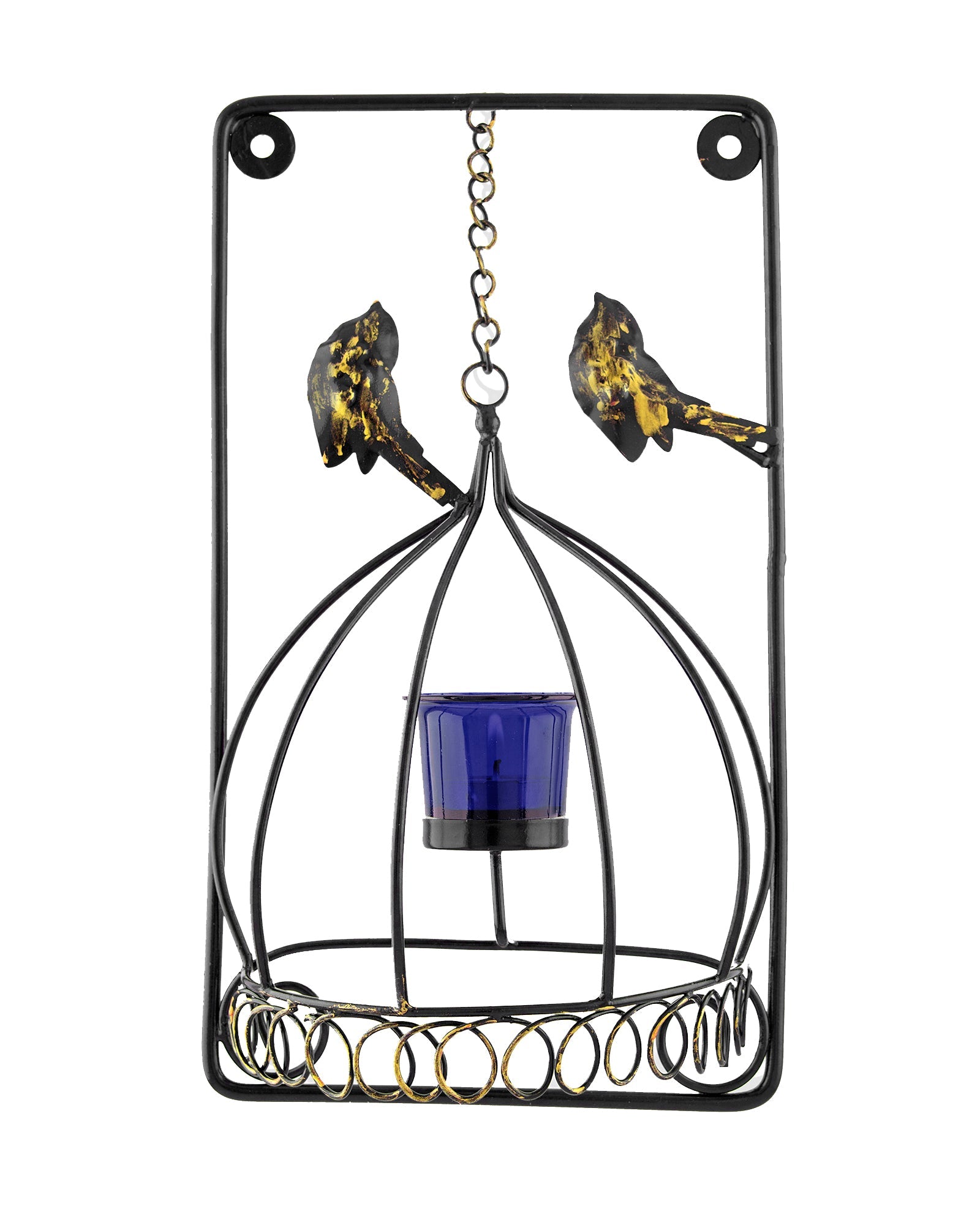 Metal Tealight Holder Bird Cage withGlass candle, Wall Candle holder Art, Metal Wall Sconce Decor