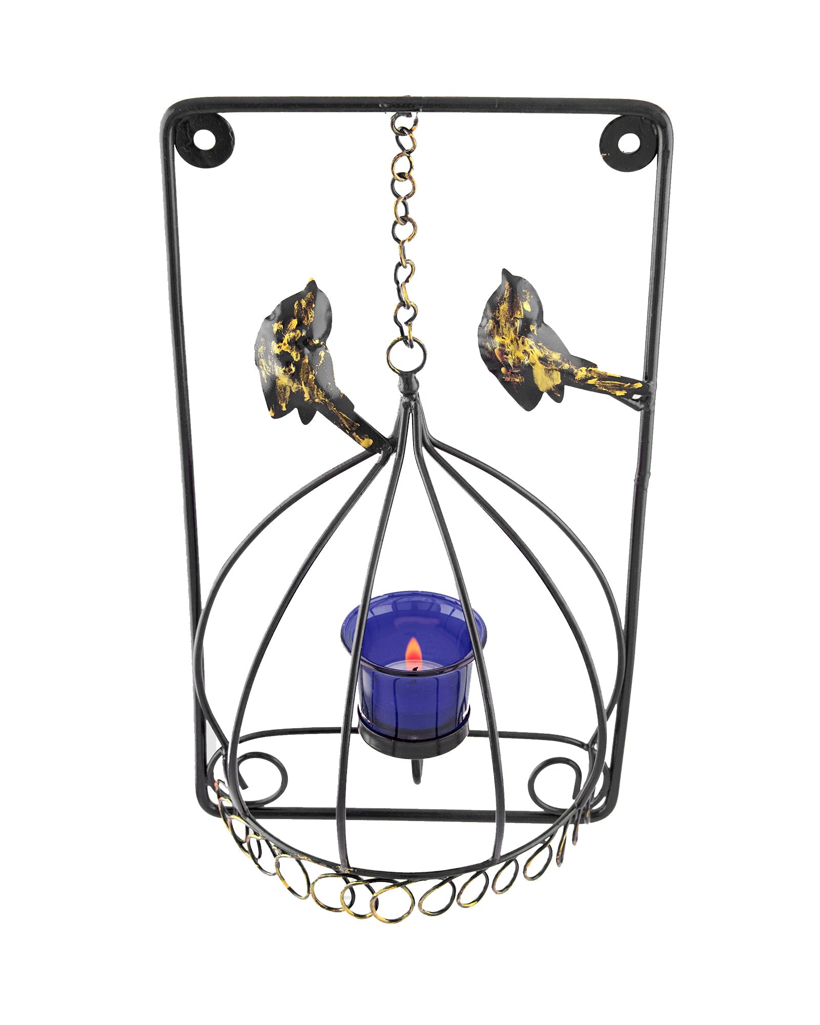 Metal Tealight Holder Bird Cage withGlass candle, Wall Candle holder Art, Metal Wall Sconce Decor