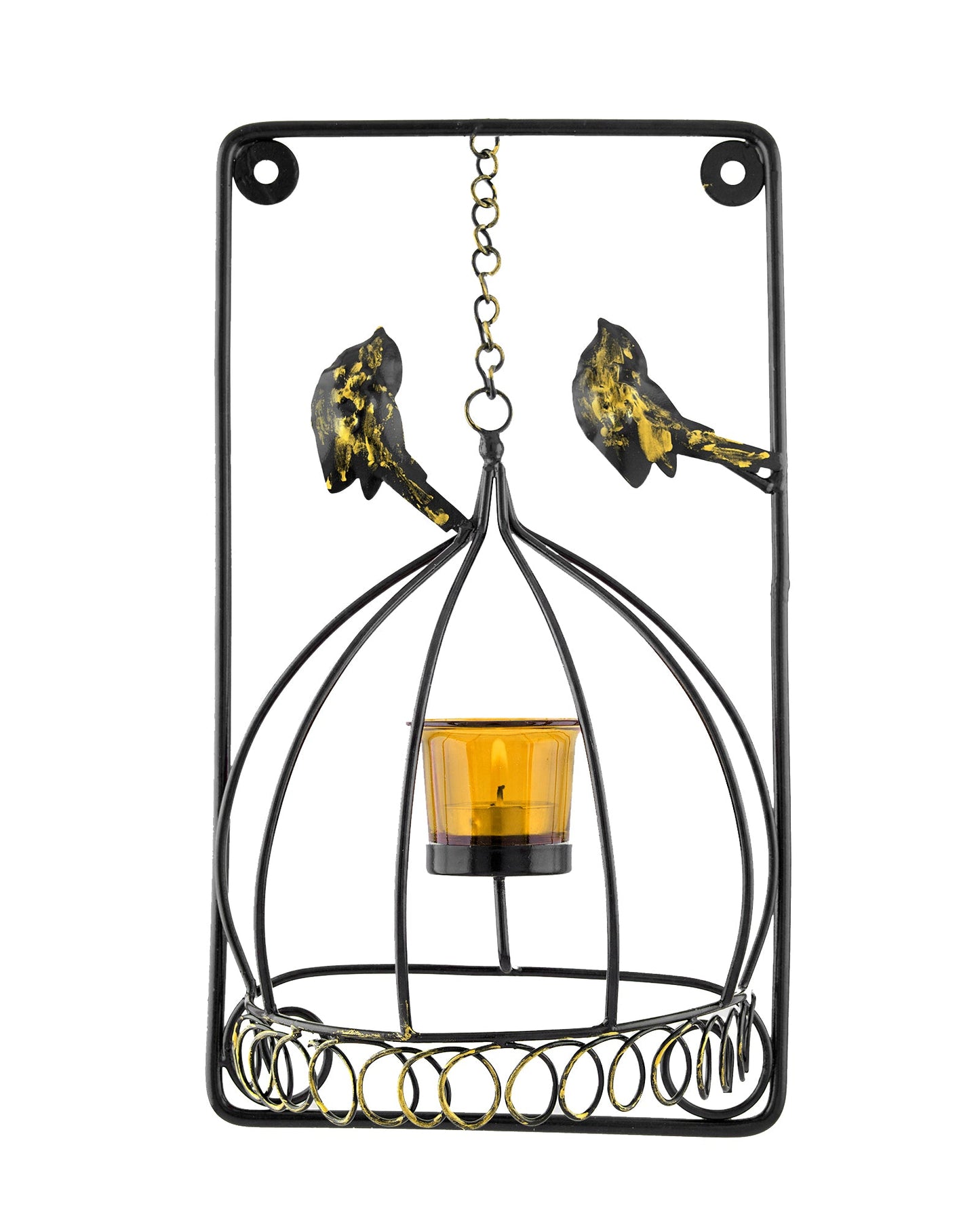 Metal Tealight Holder Bird Cage withGlass candle, Wall Candle holder Art, Metal Wall Sconce Decor