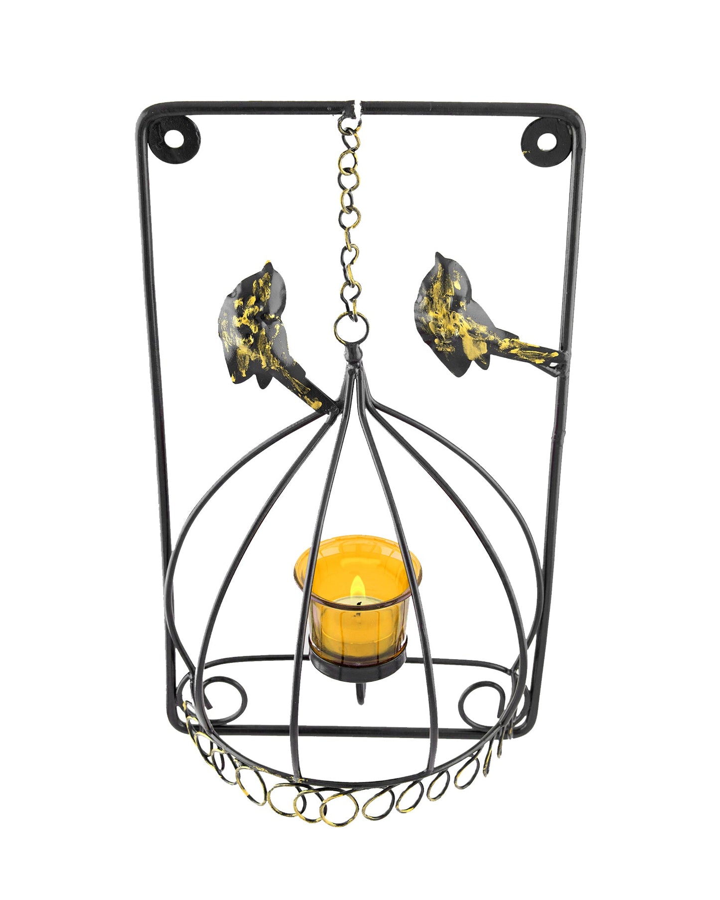 Metal Tealight Holder Bird Cage withGlass candle, Wall Candle holder Art, Metal Wall Sconce Decor