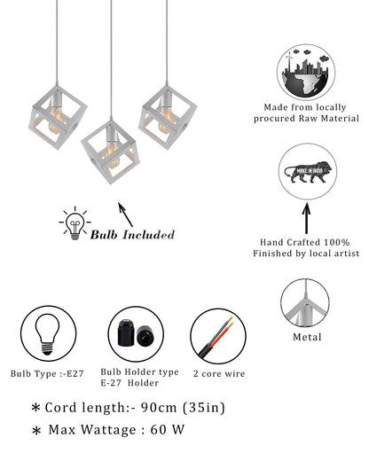 3-lights Linear Cluster Chandelier White Hanging Cube 6" Pendant Light, kitchen area and dining room light, bulb not included
