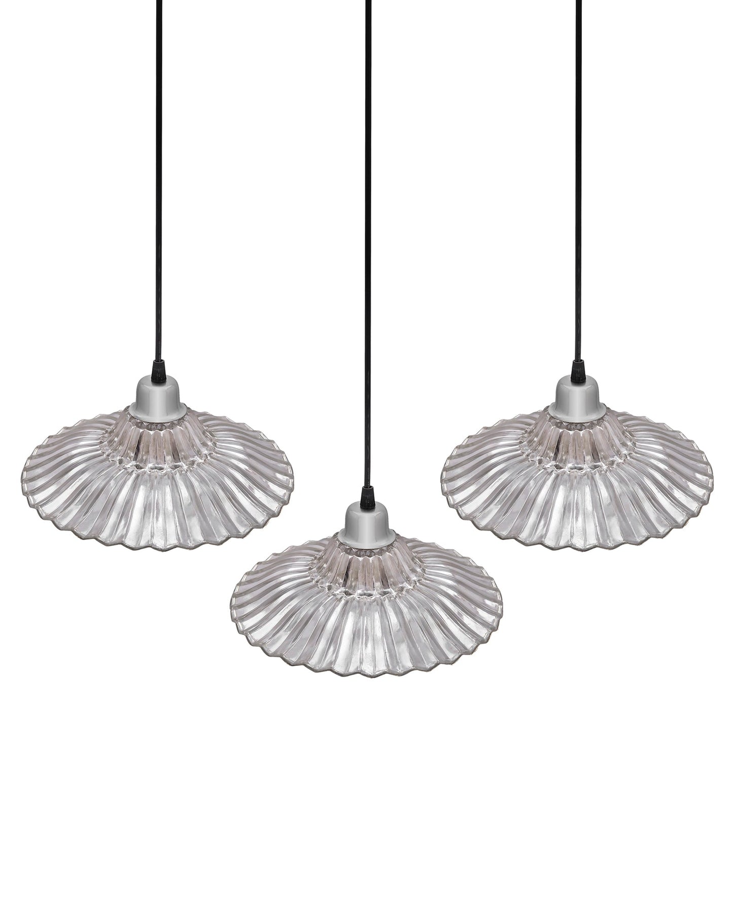 3-lights Linear Cluster Chandelier Ribbed Antique Silver Glass hanging Pendant Light, kitchen area and dining room light, LED/filament light
