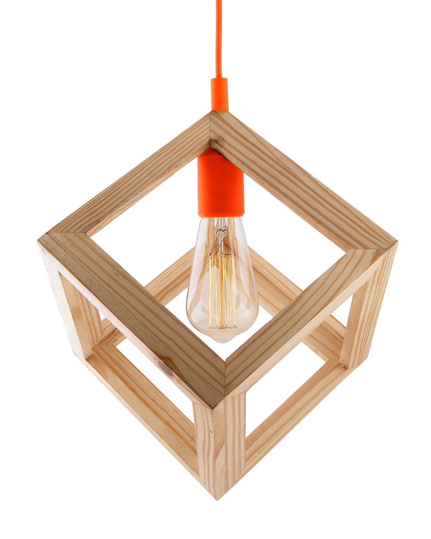 Modern Nordic Wooden Pendant Cube Light, with Silicon Holder, Restaurant Dining Kitchen Hanging Light with Fixture, LED/Filament